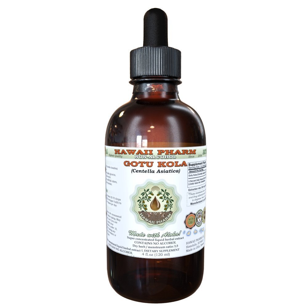 Gotu Kola Extracto líquido libre de alcohol, Gotu Kola orgánica (Centella Asiatica) Hoja seca Glycerite Hawaii Pharm Natural Herbal Suplemento 4 oz