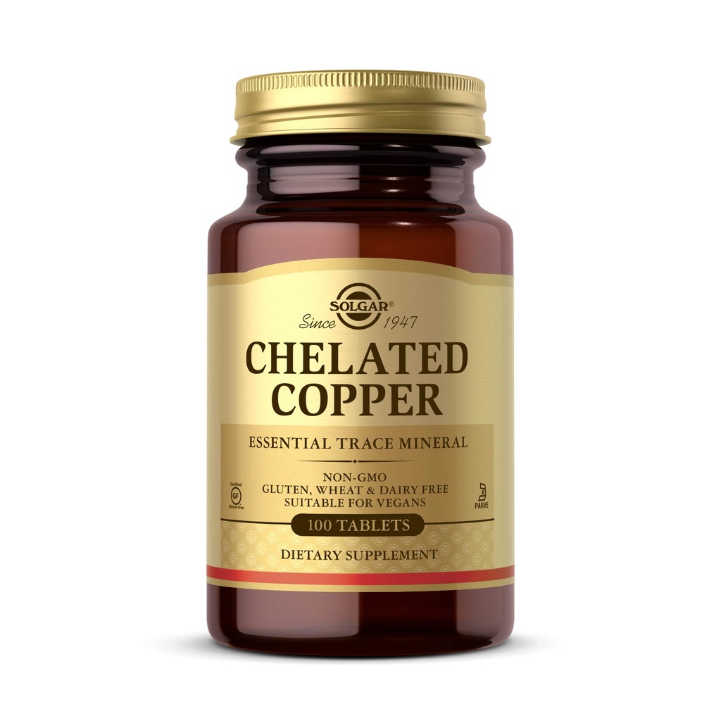 Solgar Chelated Copper, 100 Tablets - Essential for Collagen Forma - Highly Bioavailable Form - Supports Connective Tissue - Non-GMO, Vegan, Gluten Free, Dairy Free, Kosher - 100 Servings