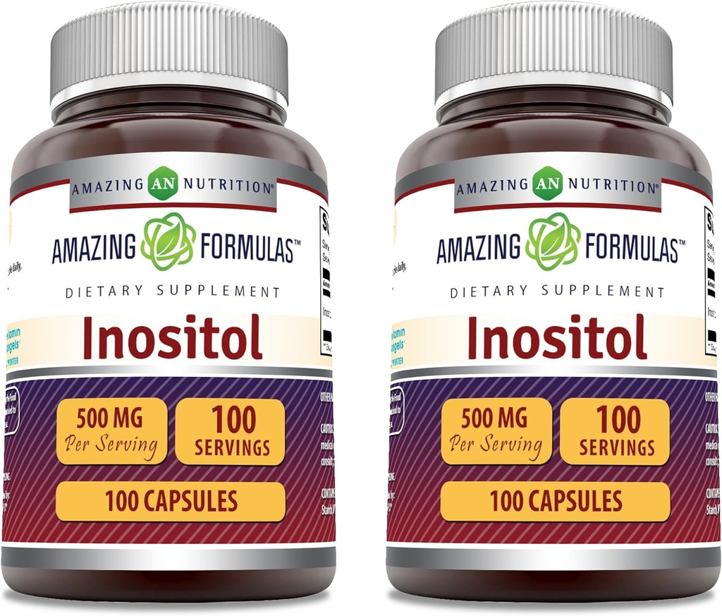Amazing Formulas Inositol Supplement | 500 Mg Per Serving | 100 Capsules | Non-GMO | Gluten Free | Made in USA | Pack of 2