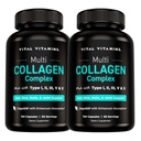 Vital Vitamins Multi Collagen Pills for Women & Men (2-Pack) - Hydrolyzed Collagen Peptides - Type I, II, III, V, X - Grass Fed, Non-GMO