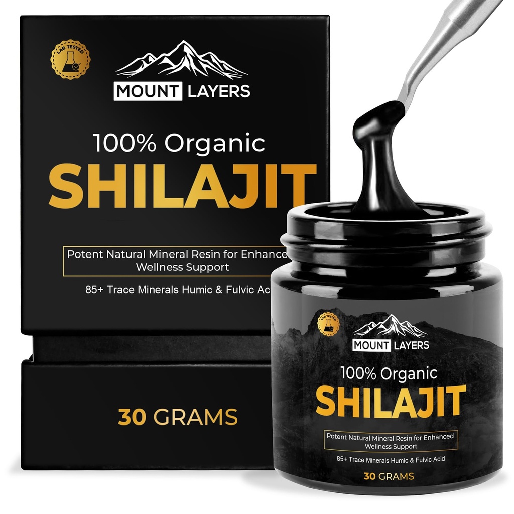 Organic Shilajit Resin with Fulvic Acid - Himalayan Shilajit for Men & Women with 85+ Trace Minerals - Supports Metabolism - Bone Health and Immune System - 500mg - 60 Servings - 30g Jar