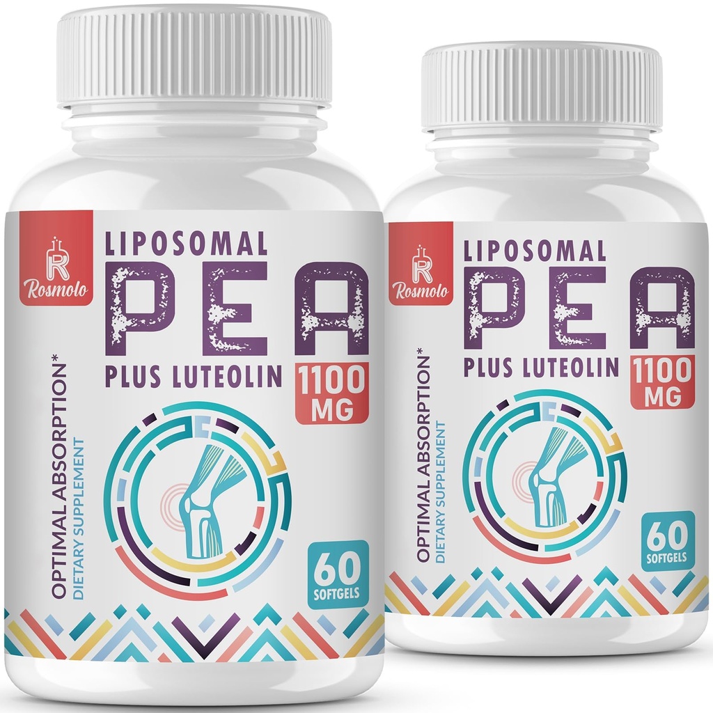 Palmitoylethanolamida Liposomal 1000 mg + Luteolina 100 mg, Pea micronizada 99% Altamente Purificada - Ausorción mejorada y biodisponibilidad, 120 Softgels