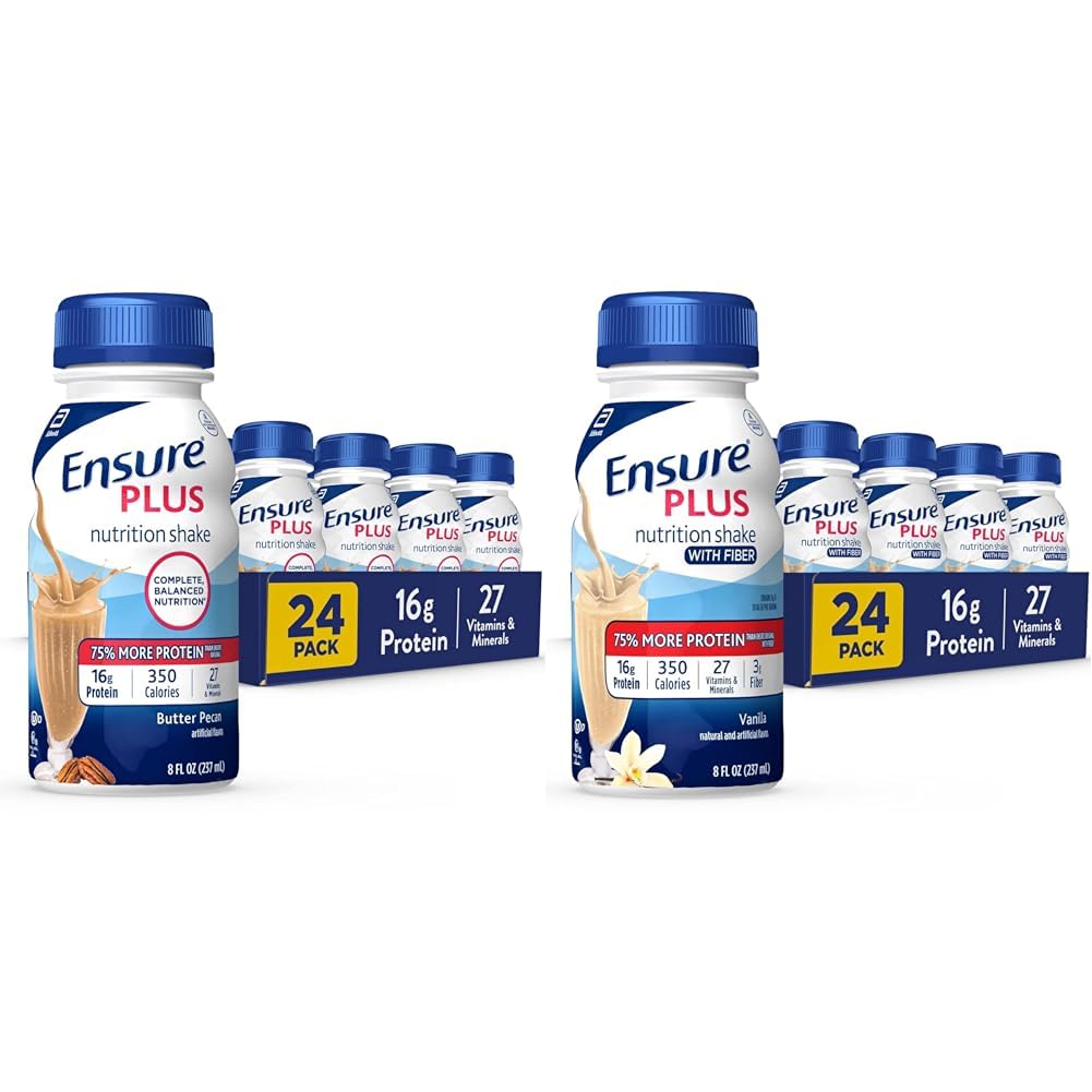 Agitación de nutrición con 16 gramos de proteína &amp; Asegurar más Afeitado de nutrición líquido con fibra, 16 gramos de proteína, vainilla, 8 Fl Oz Bottle (Pack of 24)