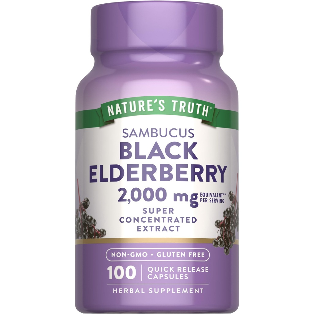 Nature's Truth Black Elderberry Capsules | 100 Count | Super Concentrated Sambucus Extract | Non-GMO and Gluten Free Supplement