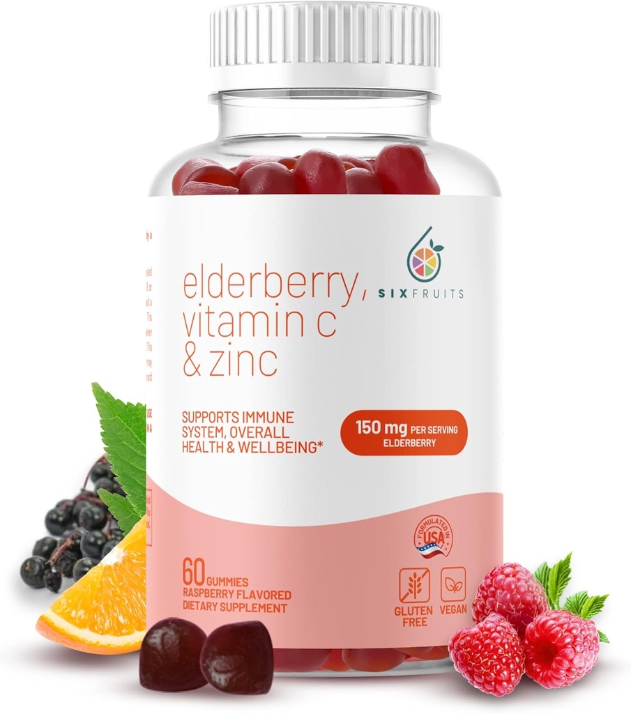 Organic Elderberry Gummies with Zinc & Vitamin C | Vegan Elderberry Gummies for Adults | Immunity & Immune Support Supplement for Adults | Gluten & Gelatin Free