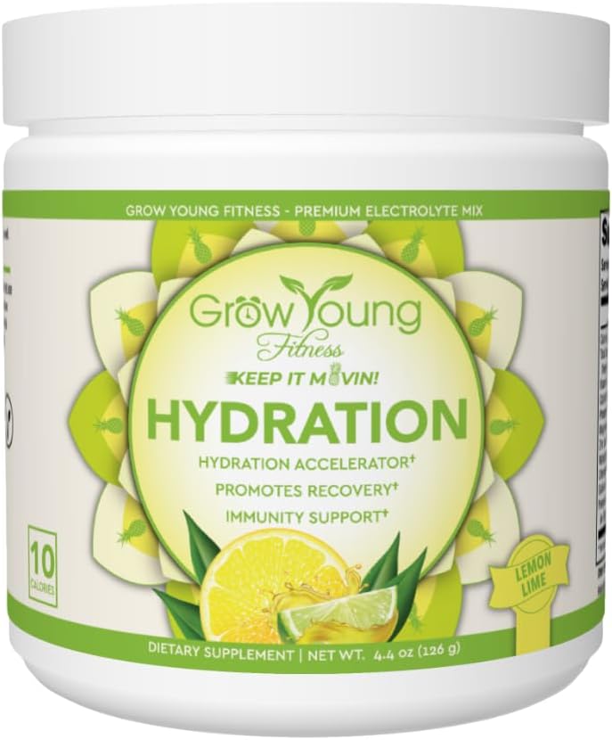 Crecimiento Joven Hidratación Fitness Polvo - Limo de limón, Mezcla de electrolitos Premium para Hidratación Proactiva, Vitaminas y Azúcar Gratis (1 Pack, 30 Servimientos)