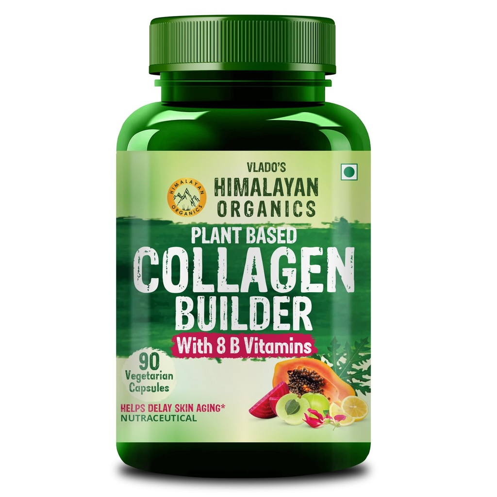 Vlado’s Himalayan Organics Plant Based Organic Collagen Builder Supplement With 8 B Vitamins for Hair and Skin | Collagen Supplement for Women & Men | Collagen Capsules With Biotin & Vitamin C | Glowing and Youthful Skin (90 Capsules)