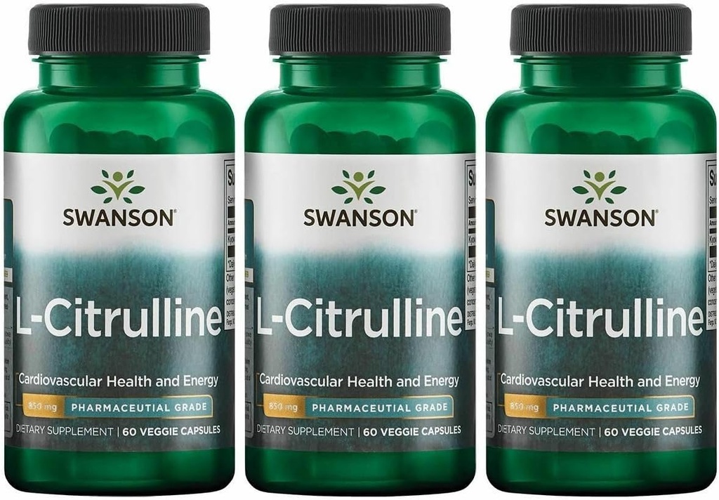 Swanson L-Citrulline - Suplemento Natural Promoción de la Salud Cardiovascular & Energy Support - Ayuda a aumentar la circulación - (60 cápsulas, 850 mg cada uno) (3 Pack)