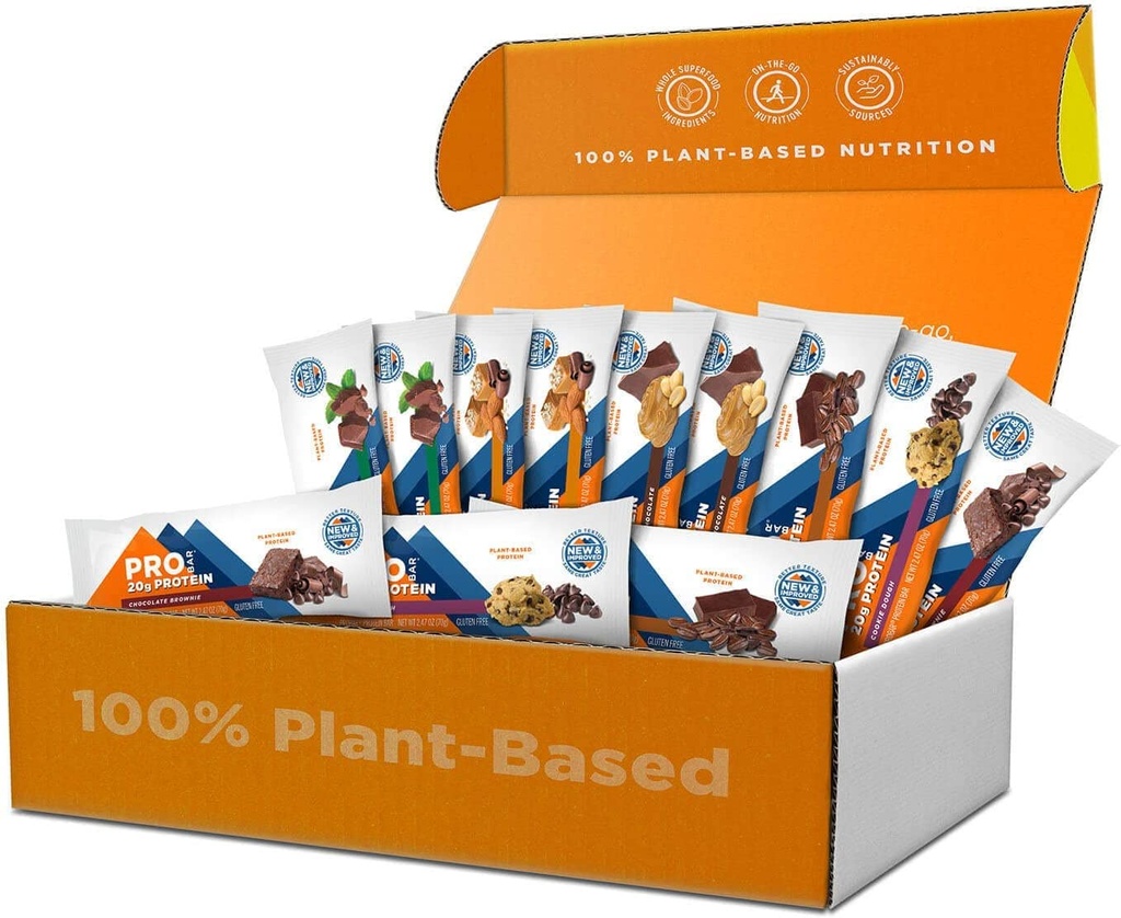 PROBAR - PROTEIN Bar, Variety Pack, Non-GMO, Gluten-Free, Healthy, Plant-Based, Whole-Food Ingredients, Natural Energy (12 Conteo) - Flavors May Vary