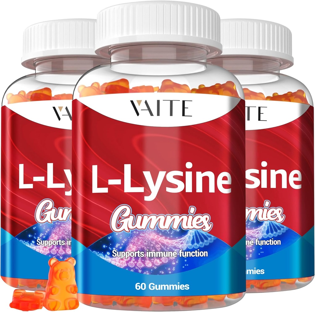 L-Lysine 1000mg Gummies - Supports Skin, Lip, Vegan, Gluten Gratis, 60 Lisina Chewable para adultos, Vitaminas Tissue Health & Immune System, Amino Acid Vitamin Supplement & Complex Supplements (3 Pack)