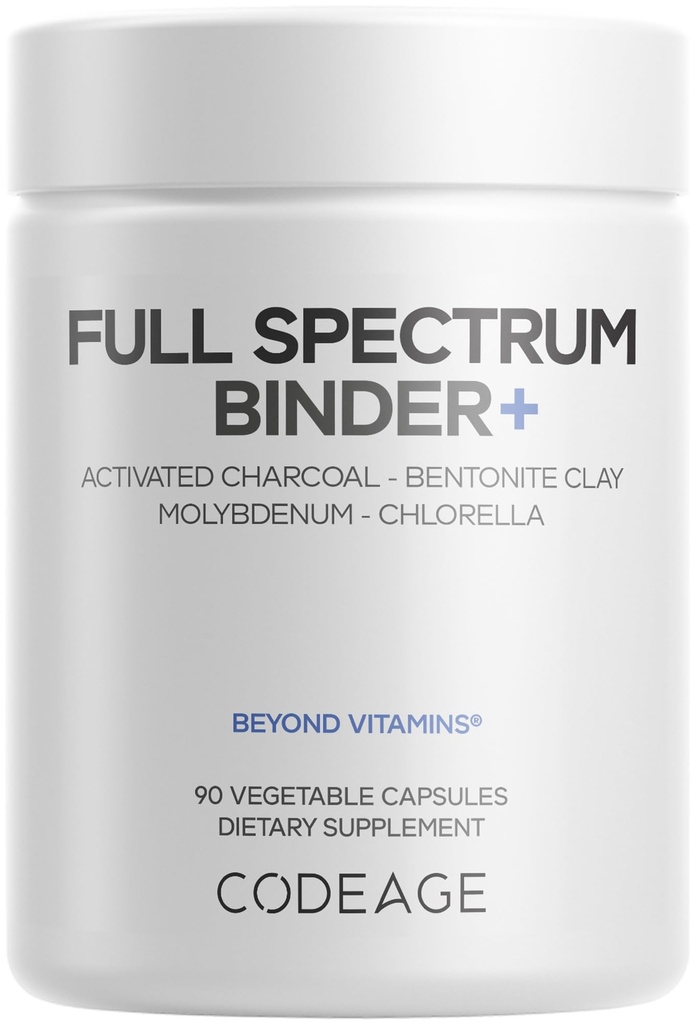 Codeage Binder + Suplemento de Binder Sistémico - Píldoras de carbón activadas, Pólvora mineral de arcilla bentonita, ácidos fúlvicos y húmedos, molibdeno, formas de carbono - 90 cápsulas