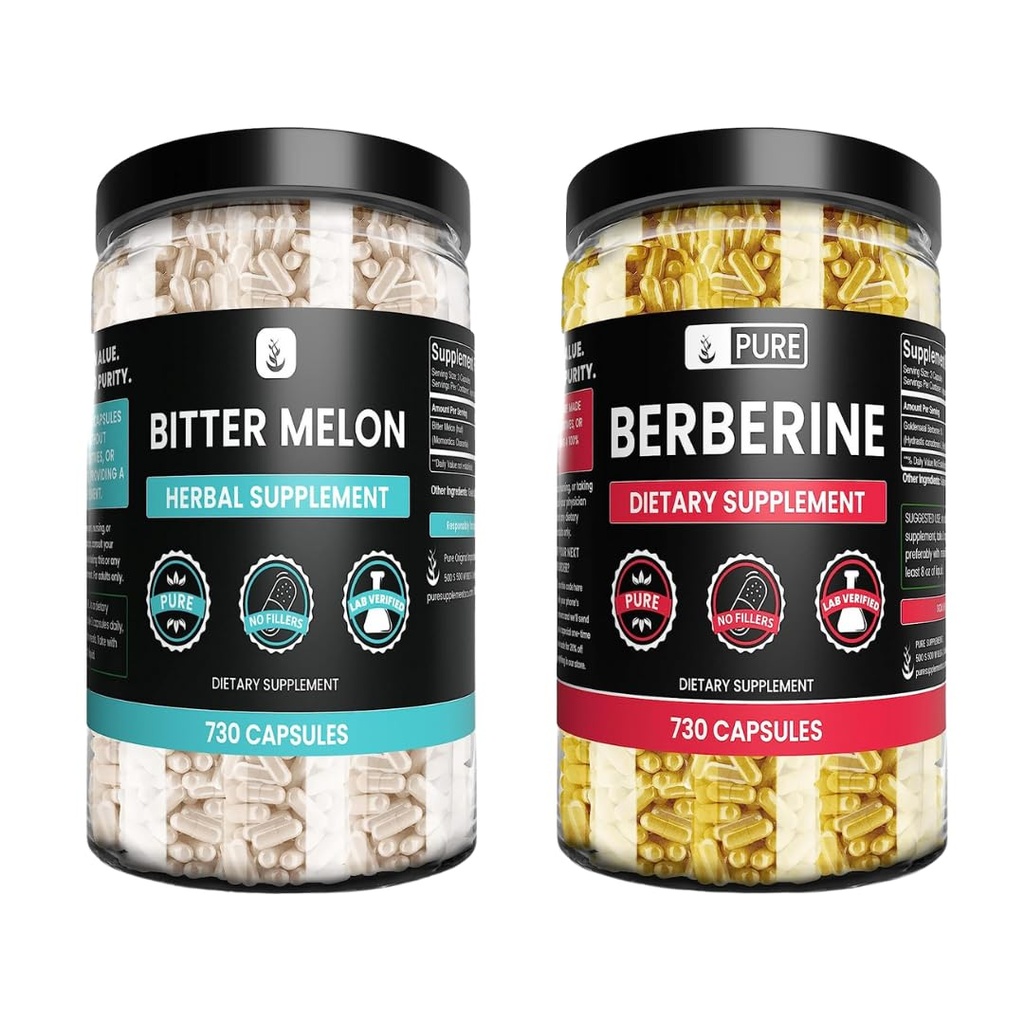 Ingredientes originales puros Berberina de Goldenseal &amp; Bitter Melon Capsules Bundle, (730 capsules) No Magnesium o Rice Fillers