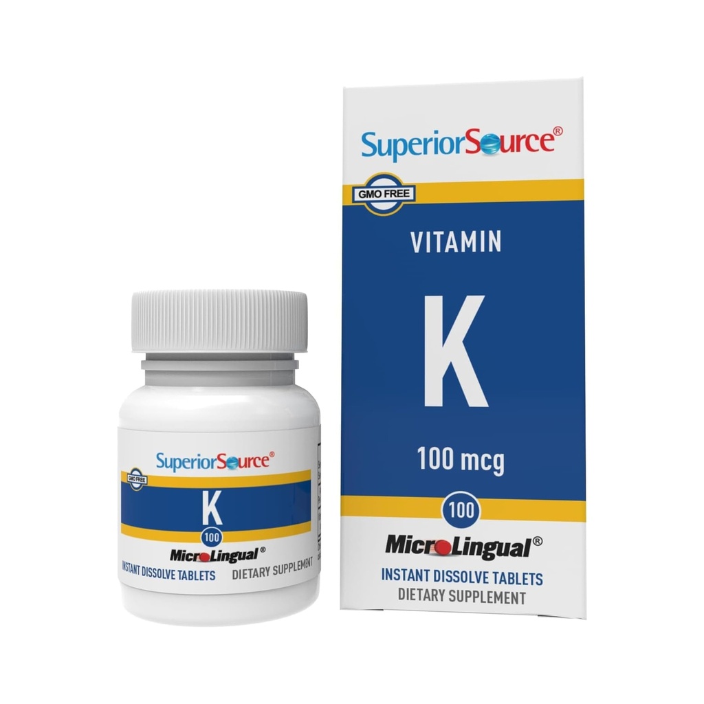 Fuente Superior Vitamina K 100 mcg - Bone Strength &amp; Health Support Supplement - Vitamin K Supplement Aids Blood Health & Calcium Absorption - 30 Sublingual Dissolving Tablets