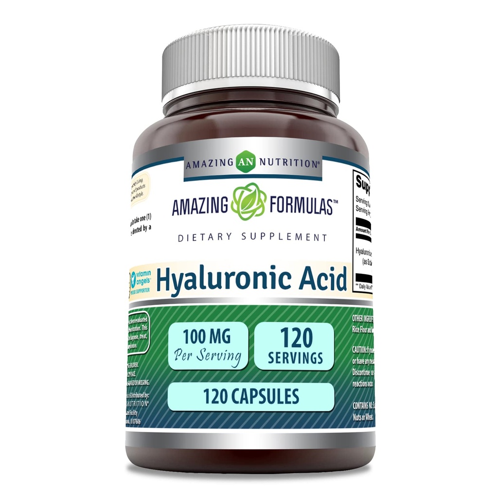 Amazing Formulas Hyaluronic Acid 100 Mg Supplement | Capsules | Non-GMO | Gluten-Free | Made in USA (1 Pack | 120 Count)