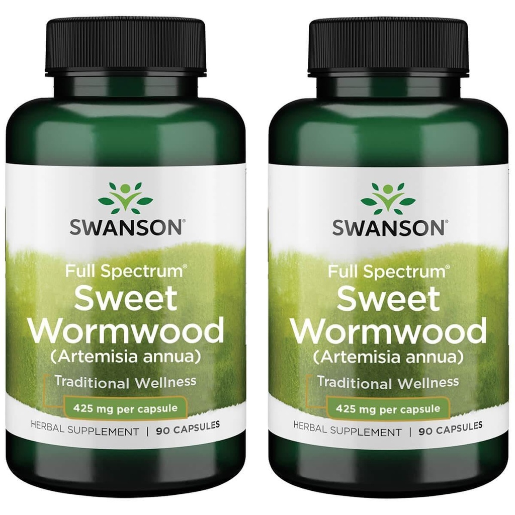 Swanson Sweet Wormwood - May Promote GI Gut Health, Microbial Balance & Digestive Health Support - Herbal Supplement with Artemisinin - (90 Capsules, 425mg Each) 2 Pack