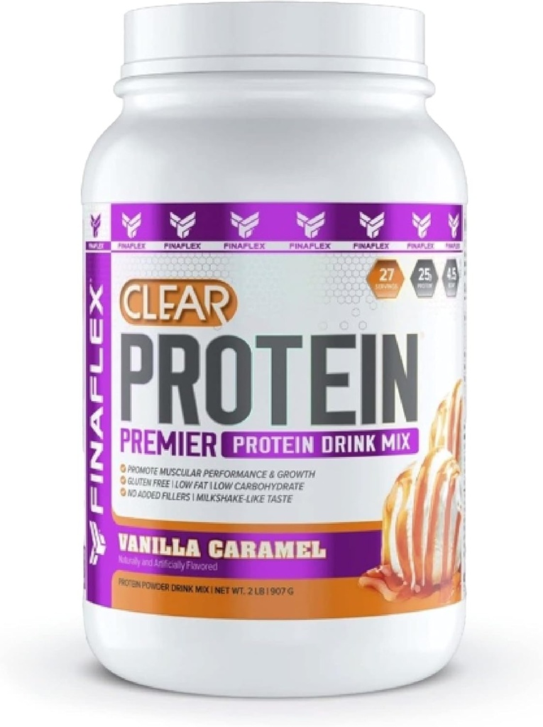 FINAFLEX Clear Protein, Vanilla Caramel - 2 lb - Promotes Muscular Performance & Growth - Milkshake-Like Taste - Low Carb, Low Fat & Gluten Free - 27 Servings