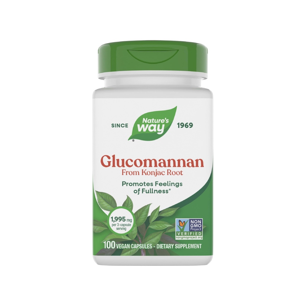 Nature's Way Herbal Glucomannan from Konjac Root Capsules, Promotes Feelings of Fullness*, 1,995 mg per 3-Capsule Serving, Non-GMO Project Verified, Vegan, 100 Capsules (Packaging May Vary)