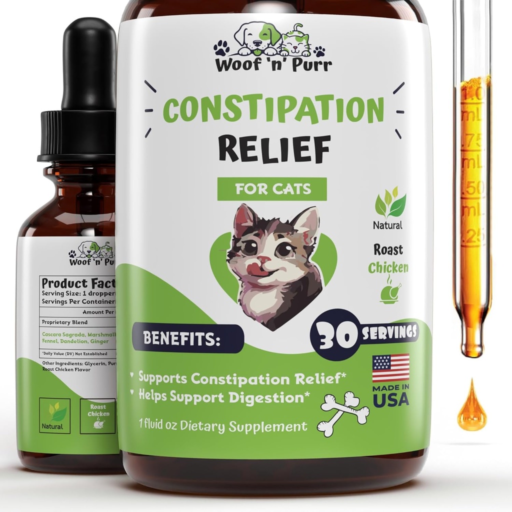 Cat Constipation Relief - May Help to Reduce Constipation & Blocked Bowels, Improve Bowel Movement, & Much More - Constipation Relief for Cats - Cat Laxative - 1 fl oz - Chicken Flavor (2)