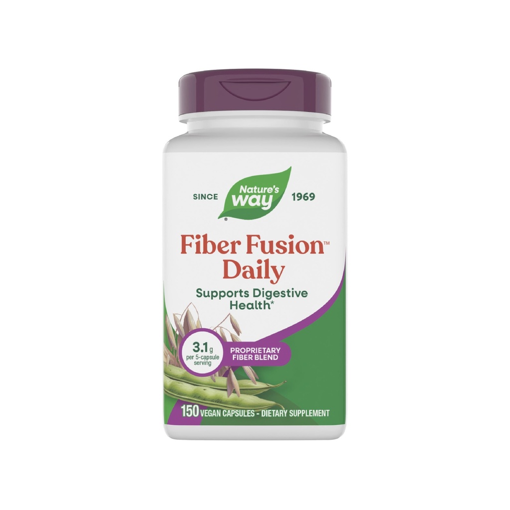 Fusión de fibra de la naturaleza Daily, Psyllium Husk Capsules con avena Bran, Guar Gum, Pectin, Digestive Health Support*, Vegan, 150 capsules (Packaging May Vary)