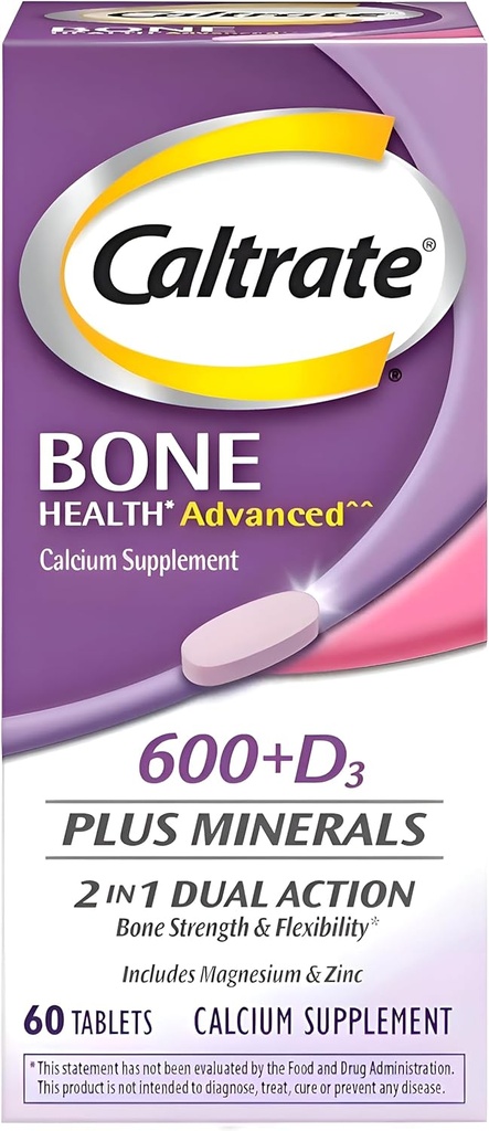 Caltrato 600+D3 Plus Minerales Calcio y Vitamina D Suplemento Tablas, Bone Health y Suplemento Mineral para Adultos - 60 Cuenta