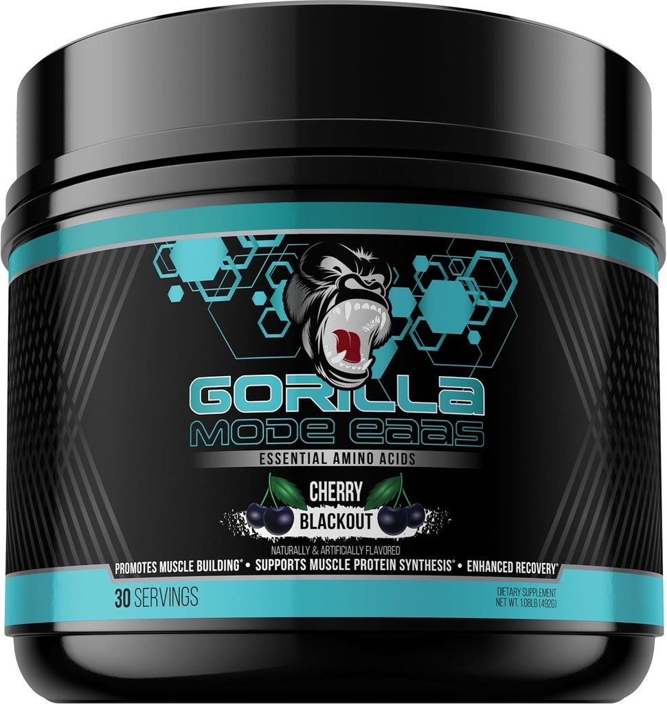 Gorilla Mind Essential Amino Acids to Support Muscle Building, Enhanced Recovery, and Protein Synthesis,Use Before, During, or After Your Workout, 492 Grams (Cherry Blackout)