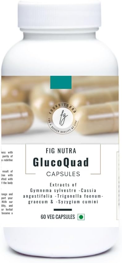 FiG Nutra ‘GlucoQuad’ Capsules ← Herbal Metabólico Apoyo Suplemento Silencioso Gymnema, Fenugreek, Cassia, Syzygium Blend ← 60 Veg Capsules