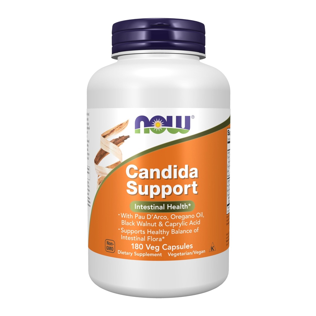 AHORA Suplementos de alimentos, apoyo de Candida con Pau D'Arco, aceite de orégano, nuez negra y ácido caprílico, 180 cápsulas de veg
