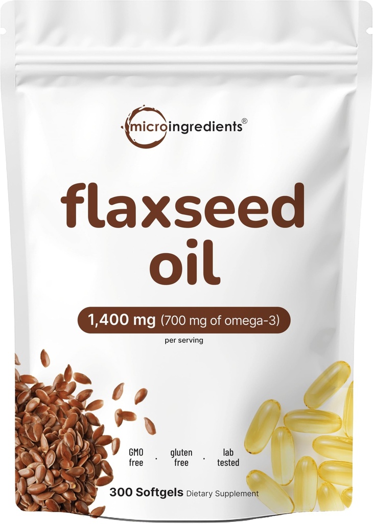 Aceite de Flaxseed 1400mg Softgels, 300 Condes Silencio w/ 700mg ALA Omega 3, Frío Presionado, Rico en ácidos grasos, ácido linolénico alfa, Sistema de salud del corazón &amp; Sistema inmunitario ← Non-GMO, sin gluten - 300 Servings