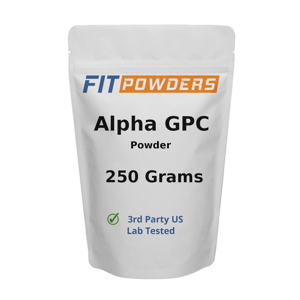 Alfa-GPC Powder 250 gramos, no-GMO Alpha GPC Suplemento Polvo de Choline, Vegan, Terceros Tested, Pre-Workout, Memoria y Focus, con Scoop
