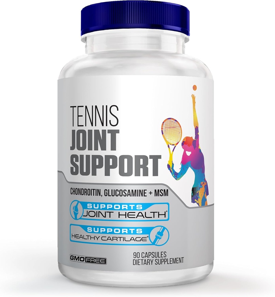 Suplemento de apoyo conjunto de tenis - rodillas sanas, espalda, cartílago, " articulaciones – Glucosamine Chondroitin MSM- GMP Certified Tennis Suplementos y soporte conjunto para atletas – 90 cápsulas