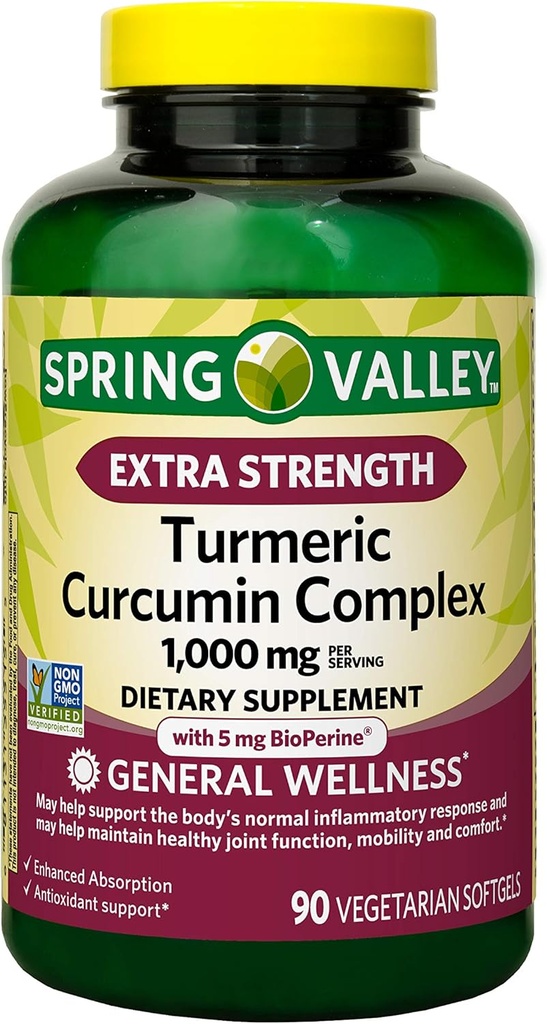 Spring Valley Extra Strength Turmeric Curcumin Complex Soft gels Suplemento dietético, 1,000 mg, 90 Conde