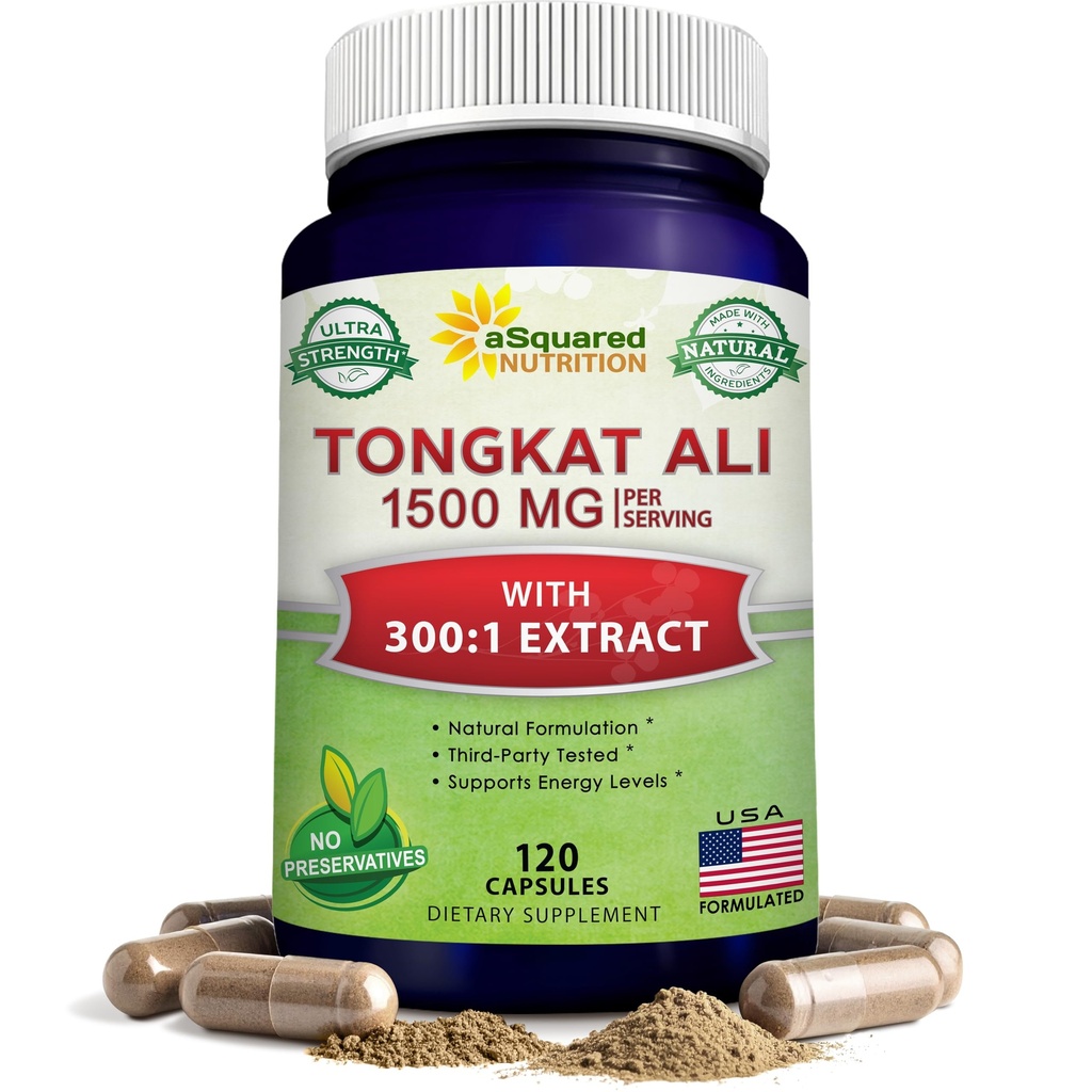 aSquared Nutrition Tongkat Ali 1500mg - 120 Capsules - Longjack (Eurycoma Longifolia) Extracto Suplemento " Long Jack Root Powder Pills - Tongkat Ali for Men " Women
