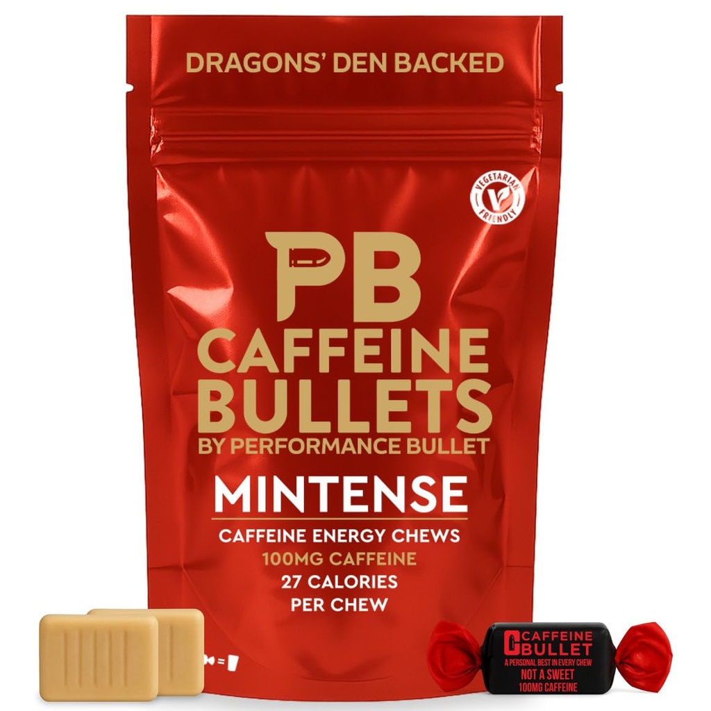Caffeine Bullet Mint Energy Chews *40 – Faster Boost Than Gels, Tablets and Gum. 100mg Por Serving - Sport Science for Running, Cycling, Gaming & Pre Workout Endurance Kick.