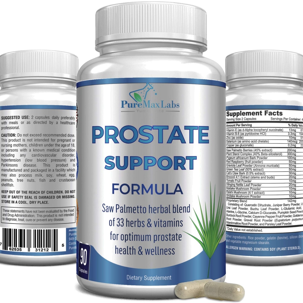 Fórmula de apoyo a la próstata para hombres - Saw Palmetto, Plant Sterol, 33 Herbs, Píldoras de control de vejiga para reducir la orina frecuente " Bloqueador DHT para prevenir la pérdida del cabello ¦