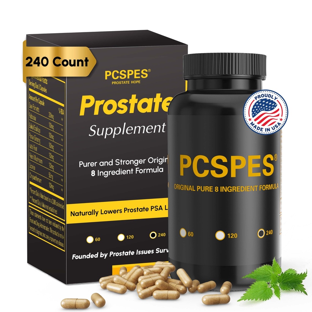 Suplementos de salud de próstata para hombres - Niveles bajos de PSA Naturalmente con Saw Palmetto & 7 hierbas puras - Apoyo a la salud de próstata - reduce la orina frecuente 240 cuenta