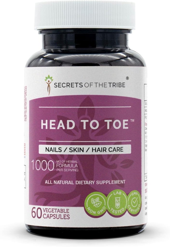 Head to Toe 60 Capsules, 1000 mg, Chamomile, Witch Hazel, Pot Marigold, Turmeric, Stinging Nettle, Rosemary. Nails/Skin/Hair Care (60 Capsules)