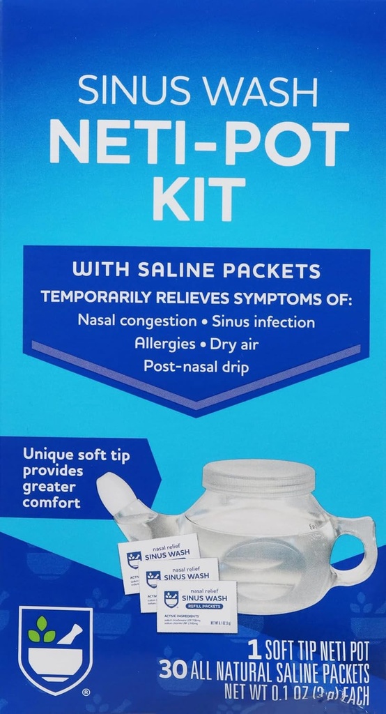 Rite Aid Neti Pot Nasal Rinse Kit con 30 Packets Sal - 1 Kit ← Sinus Rinse para Adultos &amp; Niños