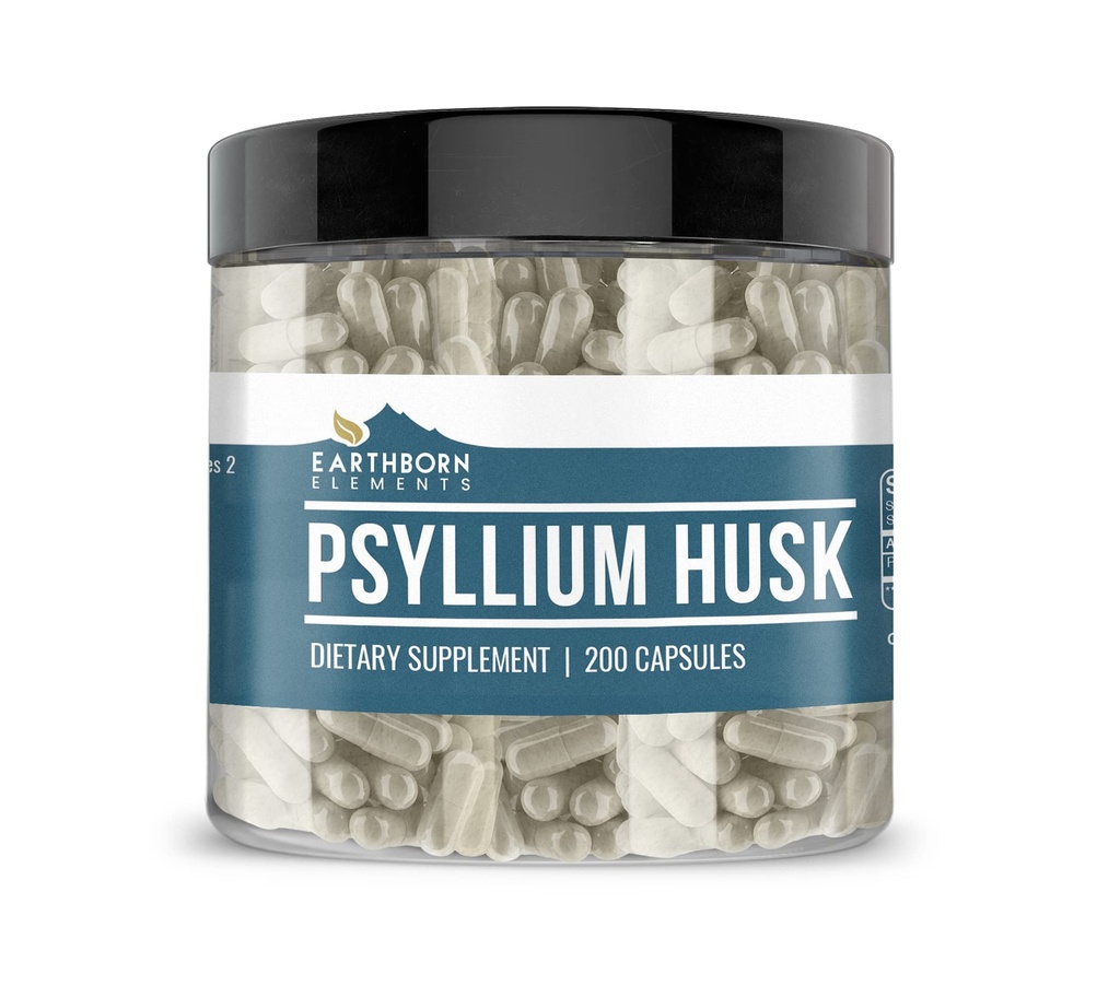 Elementos terrestres Psyllium Husk 200 Capsules, Puro ' Undiluted, No Additives