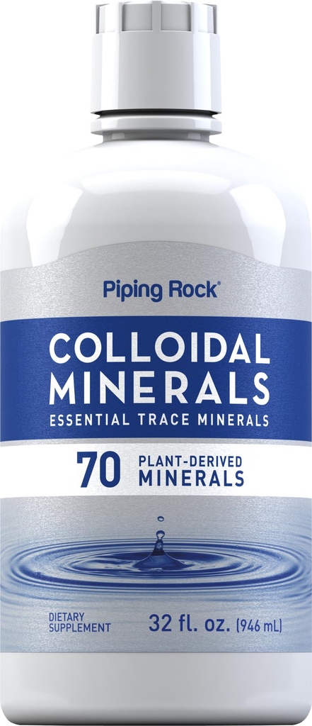 Piping Rock Colloidal Minerals Liquid tención 32 fl oz ← Unflavored Tincture Suplemento Silencio Plan Derived Essential Trace Minerals TEN Vegetarian, Non-GMO, Gluten Free