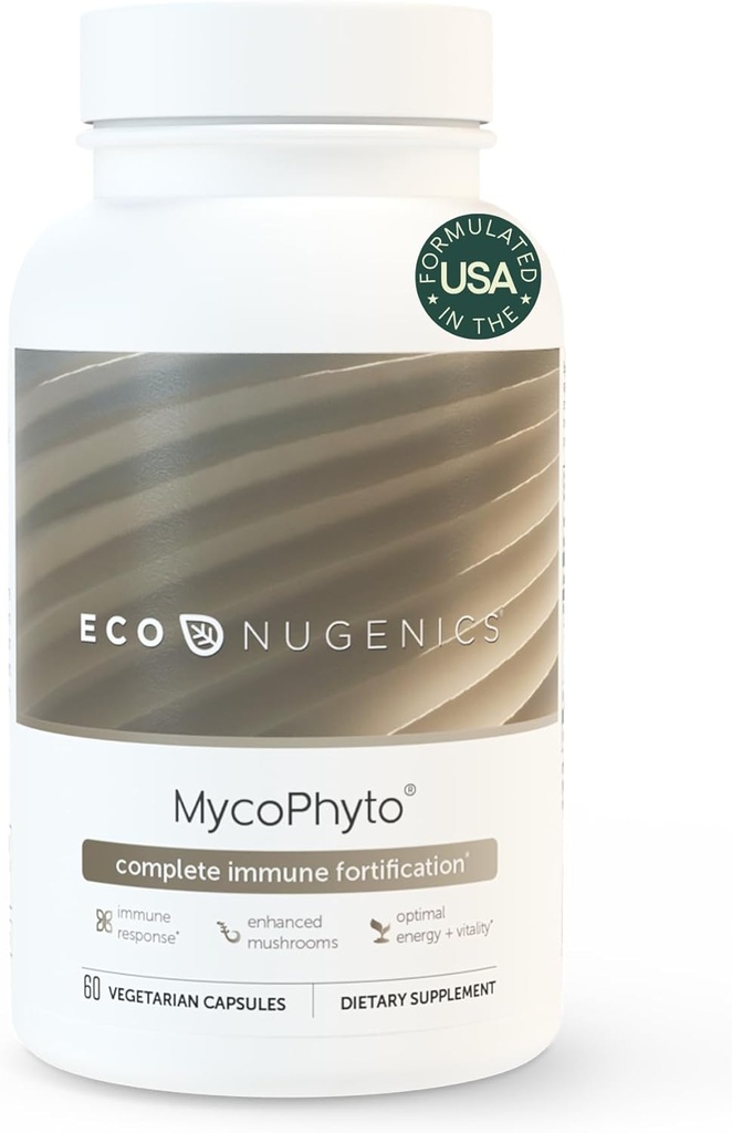 EcoNugenics MycoPhyto Complex: Mushroom Supplement for Intensive Immune Support – 60 Capsules – Includes Turkey Tail, Reishi, Cordyceps, Maitake & More – Energy, Gut Health & Nootropic Brain Support