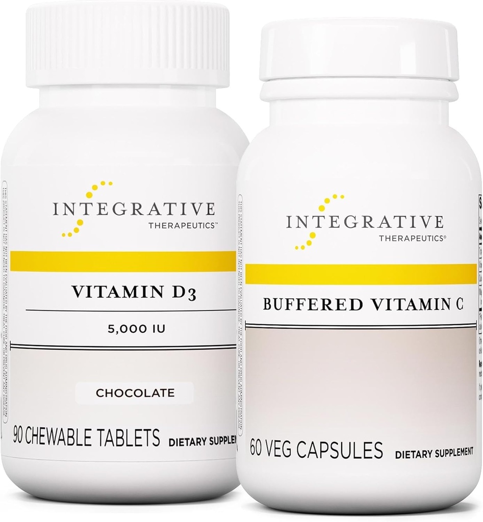 Terapéutica Integrativa Agrupación con vitamina C 1000 mg, 60 cápsulas " Vitamina D3 125 mcg, 90 chewables - Vitamina C amortiguada para soporte antioxidante* - Vitamina D3 para apoyar la salud*