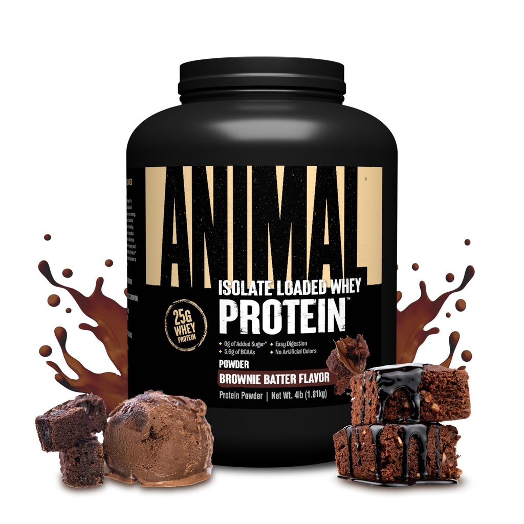 Animal Whey Isolate Protein Powder - Loaded for Pre & Post Workout Muscle Builder and Recovery with Digestive Enzymes for Men & Women - 25g Protein, Great Taste, Low Sugar - Brownie Batter 4 lbs