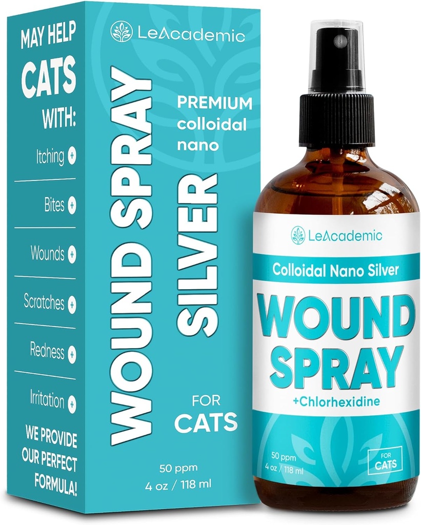 Gato Wound Care Spray es perfecto con Cat Cone ← Nano Silver + Chlorhexidine en La Composición ← Bites, rascacielos, Redness, Irritation, y Sutures After Surgery 4 Oz