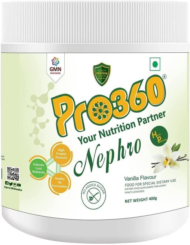 Nephro HP - Cuidado de la diálisis Bebida de proteínas nutricionales (Vanilla sabor) No Añadido Azúcar, Suplemento dietético especial para el riñón/salud renal, 400 Gm