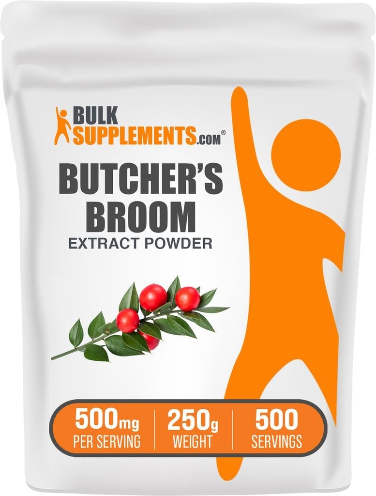 BulkSupplements.com Extract Powder de Broom de Carnicero - Butchers Broom, Herbal Supplement - Vegan & Gluten Free, 500mg por Serving, 250g (8.8 oz) (Pack of 1)