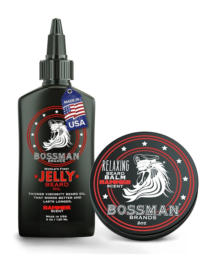 Jelly de aceite de barba Bossman y la barba relajante Balm Combo - olor de martillo