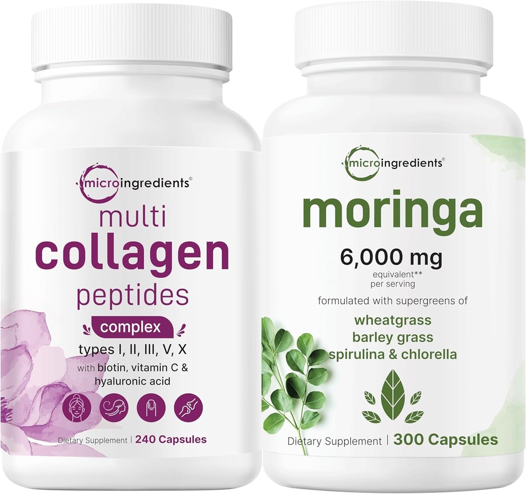 Micro Ingredientes Complejo Multi Collagen 240 cápsulas &amp; Moringa Oleifera 6.000mg Equivalente 300 cápsulas Bundle 2 Pack ← Hidrolyzed Protein Peptides