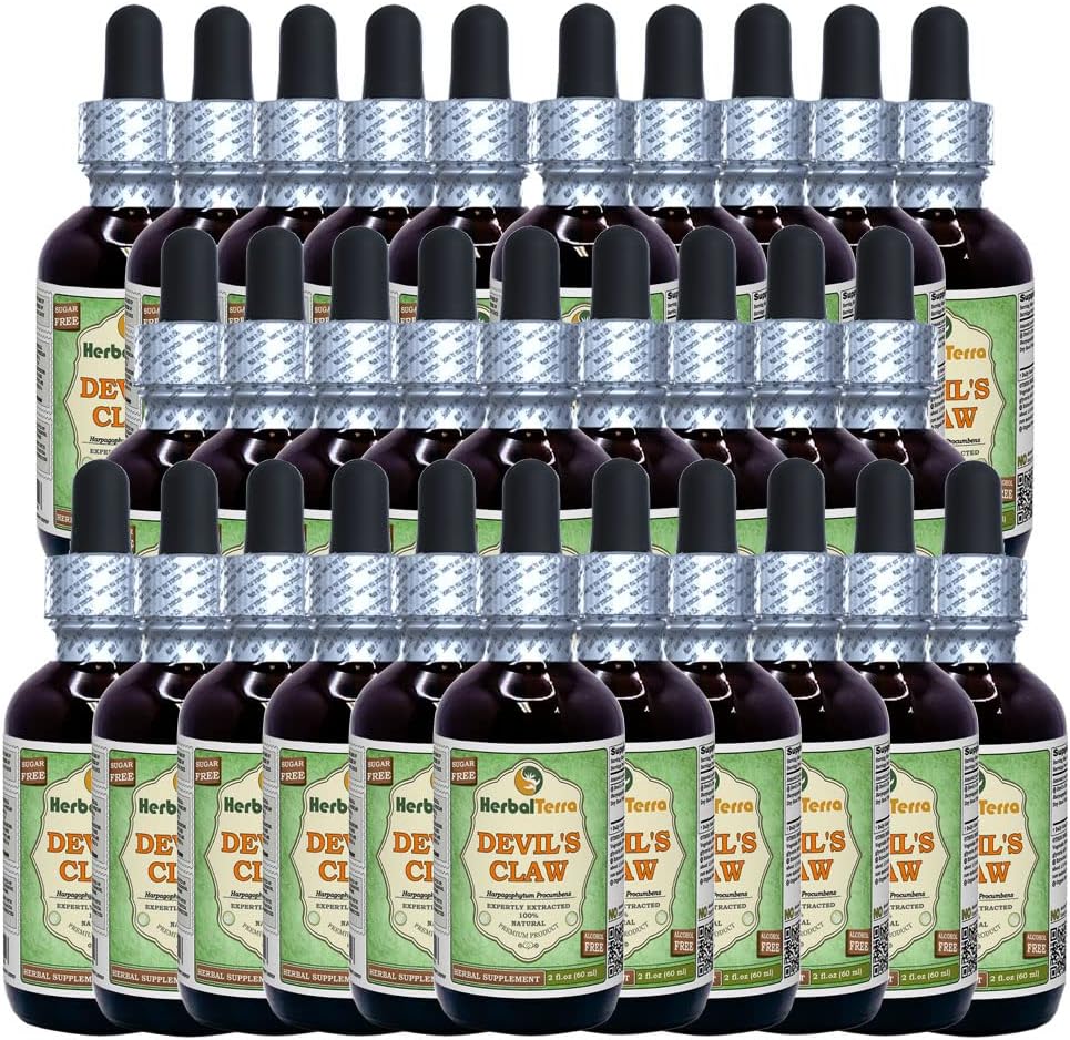 Devil's Claw (Harpagophytum Procumbens) Glycerite, Organic Dried Root Alcohol-Free Liquid Extract (Brand Name: HerbalTerra, Proudly Made in USA) 30x2 fl.oz (30x60 ml)