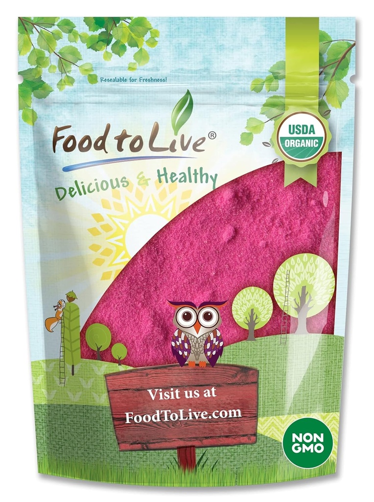 Alimentos para Vivir Dragón Orgánico Fruta Polvo, 1,5 Libras – No GMO, Pitaya Roja Polvo, Vegan, Bulk. Contiene Maltodextrin. Rico en Antioxidantes, fibra, vitamina C. Perfecto para sacudidas, Smoothie Bowls