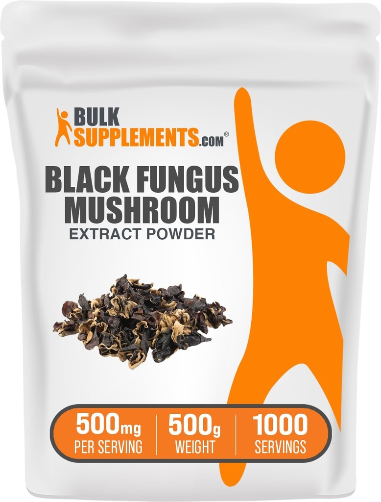 BulkSupplements.com Black Fungus Mushroom Extract Powder - Wood Ear Mushrooms Powder - Vegan & Gluten Free, 500mg por Serving, 500g (1.1 lbs) (Pack of 1)